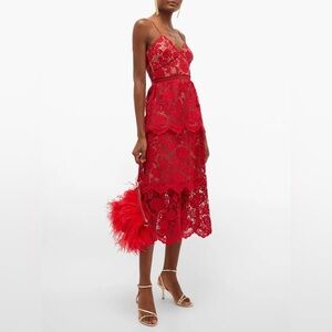 SELF-PORTRAIT Tiered Floral Guipure-lace Dress In Red Size 8